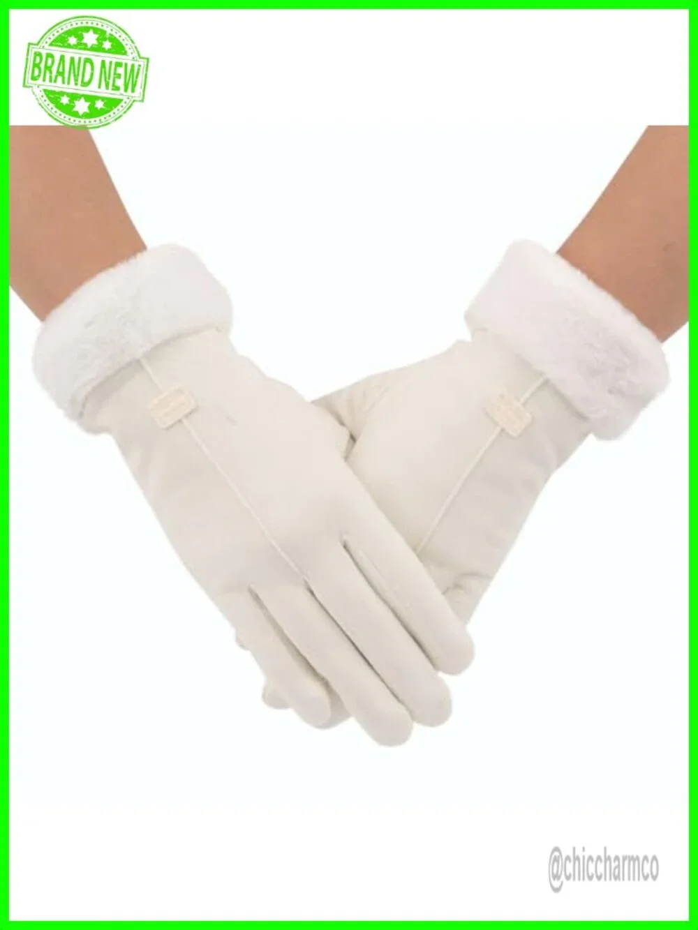 Synthetic Suede Winter Gloves with Faux Fur Cuffs - Touchscreen, Fleece Lined